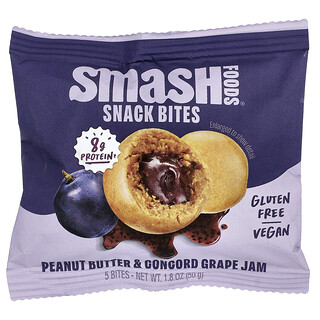 Smash Foods, Snack Bites, pindakaas & Concord druivenjam, 5 hapjes, 50 g