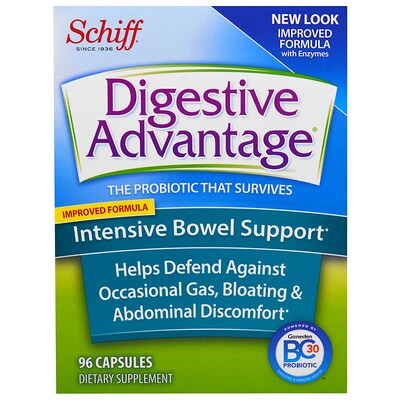 Schiff Digestive Advantage, интенсивная поддержка работы кишечника, 96 капсул