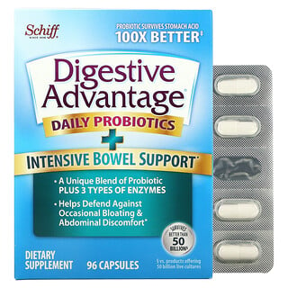 Schiff, Digestive Advantage, ежедневные пробиотики + интенсивная поддержка кишечника, 96 капсул