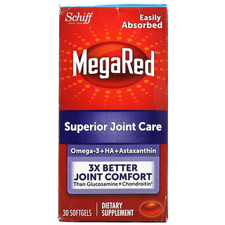Schiff, MegaRed, превосходный уход за суставами, омега-3, гиалуроновая кислота и астаксантин, 30 мягких таблеток