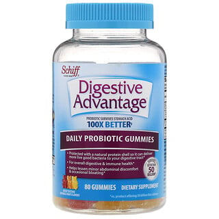 Schiff, Digestive Advantage, жевательные таблетки с пробиотиками для ежедневного приема, с натуральными фруктовыми ароматизаторами, 80 шт.