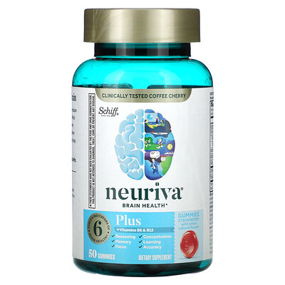 Schiff Neuriva Brain Health Plus Vitamins B6 & B12 Strawberry 50 Gummies