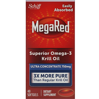 Schiff MegaRed, превосходное масло криля с омега-3, 750 мг, 40 мягких таблеток