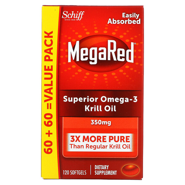 Schiff, MegaRed, масло морского криля высшего качества с омега-3, 350 мг, 120 мягких таблеток