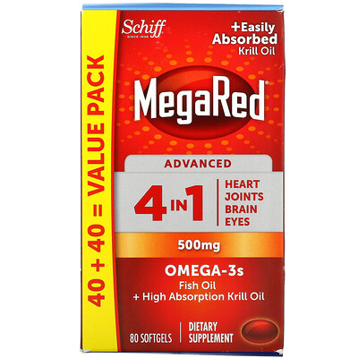 Schiff MegaRed, Advanced 4 In 1, 500 mg, 80 Softgels