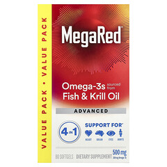 MegaRed®, покращений риб'ячий жир і жир криля з омега-3 4 в 1, ваніль, 80 капсул