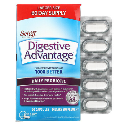 Schiff Digestive Advantage ежедневный пробиотик 60 капсул