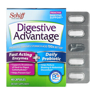 Schiff, Digestive Advantage（ダイジェスティブアドバンテージ）、即溶性酵素＋デイリープロバイオティクス※、40粒　※生きたまま腸に到達できる菌株のこと