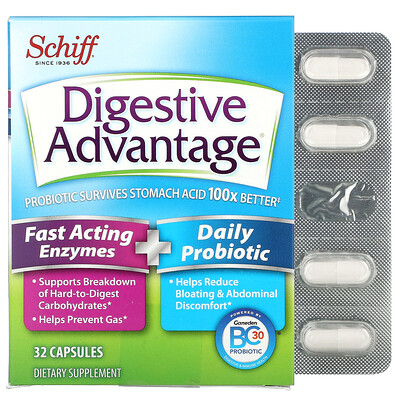 

Schiff Digestive Advantage быстродействующие ферменты + пробиотик для ежедневного применения 32 капсулы