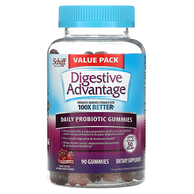 Schiff Digestive Advantage Ежедневные жевательные конфеты с пробиотиками натуральные фруктовые вкусы 90 жевательных конфет