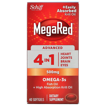 Schiff MegaRed, Advanced 4 в 1 Омега-3, 500 мг, 40 мягких таблеток