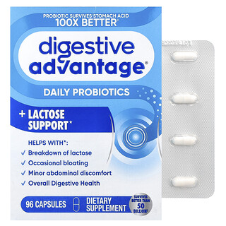 Schiff, Digestive Advantage®, codzienne probiotyki + laktoza wspomagająca, 96 kapsułek