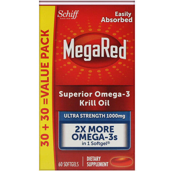 Schiff, MegaRed, превосходное масло криля с омега-3, 1000 мг, 60 мягких таблеток