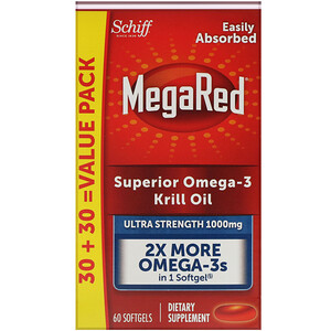 Шифф, MegaRed, Superior Omega-3 Krill Oil, 1,000 mg, 60 Softgels отзывы