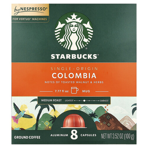 Starbucks Nespresso Colombia Ground Medium Roast 8 Aluminum Capsules 352 oz 100 g