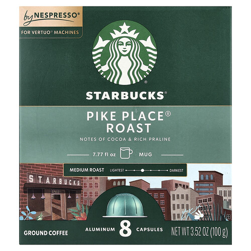 Starbucks Nespresso Pike Place Roast Ground Medium Roast 8 Aluminum Capsules