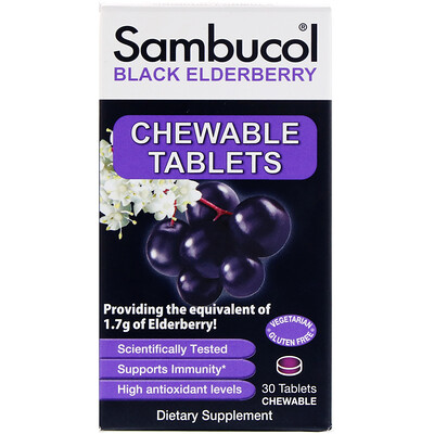 Sambucol Черная бузина, Оригинальная формула, 30 жевательных таблеток