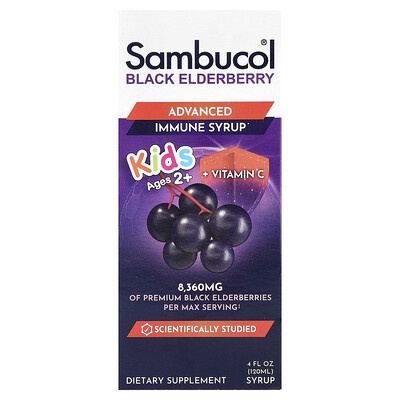Sambucol  Kids Black Elderberry Syrup  2 Years & Older  Berry  4 fl oz (120 ml)