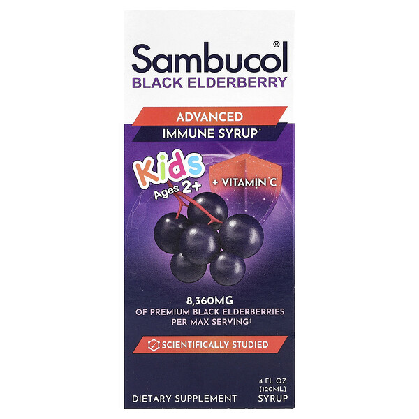 Sambucol Kids, Black Elderberry, Advanced Immune Syrup, 2 Years & Older, Berry, 4 fl oz (120 ml)