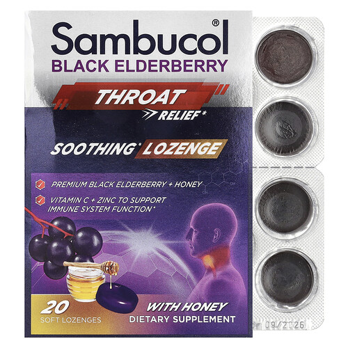 Sambucol Black Elderberry, Throat Relief, Soothing Lozenge With Honey, 20 Soft Lozenges