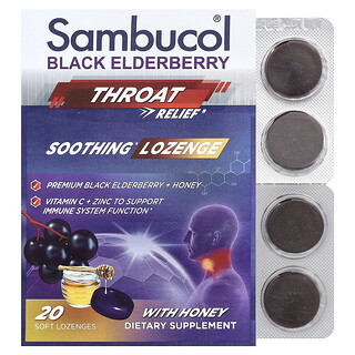 Sambucol, Black Elderberry, Throat Relief, Soothing Lozenge With Honey, 20 Soft Lozenges