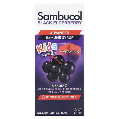 Sambucol  Kids  Black Elderberry  Advanced Immune Syrup  Ages 2+  8 360 mg  7.8 fl oz (230 ml)