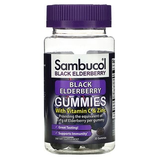 Sambucol, Black Elderberry with Vitamin C & Zinc, Schwarzer Holunder mit Vitamin C und Zink, 30 Fruchtgummis