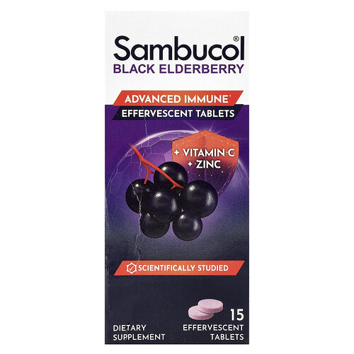 Sambucol Black Elderberry, Effervescent Tablets + Vitamin C & Zinc, Age 4+, 15 Effervescent Tablets