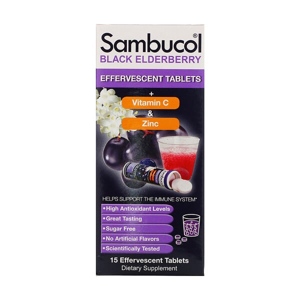 Sambucol, סמבוק שחור, טבליות תוססות, 15 טבליות תוססות