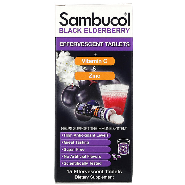 Sambucol‏, סמבוק שחור + ויטמין C ואבץ, 15 טבליות תסיסה