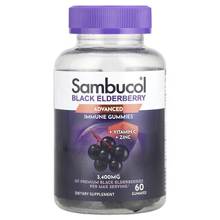Sambucol, Elderberi Hitam, Gummies Imun Lanjutan + Vitamin C + Zink, 60 Gummies