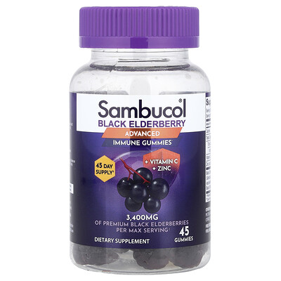 Product Image for Sambucol, Black Elderberry, Advanced Immune Gummies + Vitamin C + Zinc, 45 Gummies