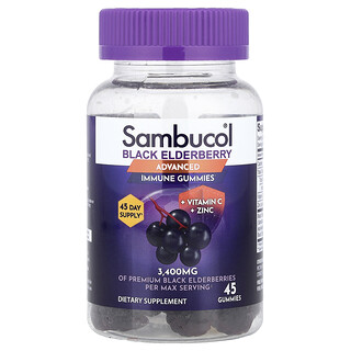 Sambucol, 黑接骨木果，高階機體抵抗支援軟糖 + 維生素 C + 鋅，45 粒