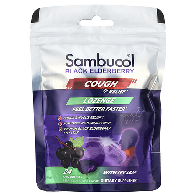 Sambucol  Black Elderberry  Cough Relief Lozenge With Ivy Leaf  Berry Eucalyptus  24 Hard Lozenges