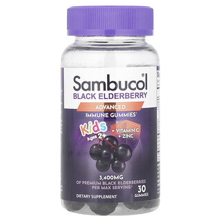 Sambucol, Gomitas de saúco negro con vitamina C y zinc para niños, De 2 años en adelante, 30 gomitas