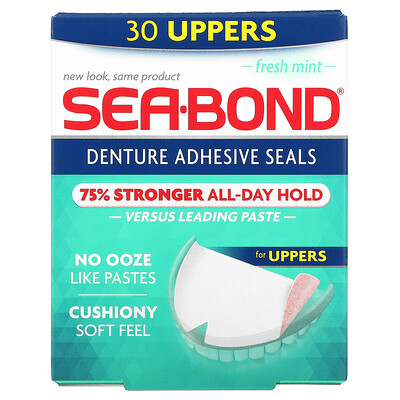 Купить SeaBond Адгезивные пломбы для зубных протезов, свежая мята, верх 30