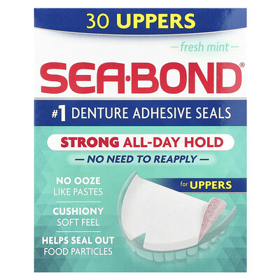 SeaBond Denture Adhesive Seals Fresh Mint 30 Uppers