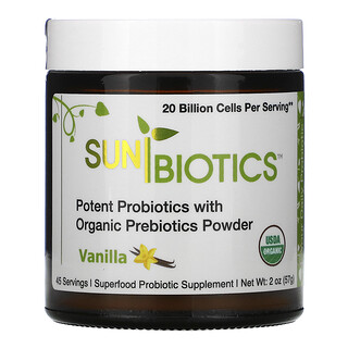Sunbiotics, Мощные пробиотики в порошке с органическими пребиотиками, ваниль, 57 г (2 унции)