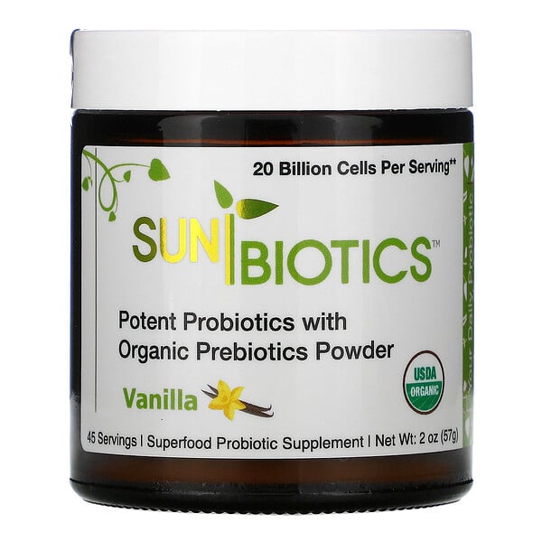 Sunbiotics, Potent Probiotics with Organic Prebiotics Powder, Vanilla, 2 oz (57 g)