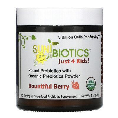 Sunbiotics Just 4 Kids! Potent Probiotics with Organic Prebiotics Powder, Bountiful Berry, 2 oz (57 g)