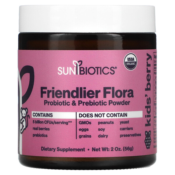 Sunbiotics‏, Just 4 Kids! Potent Probiotics with Organic Prebiotics Powder, Bountiful Berry, 2 oz (57 g)
