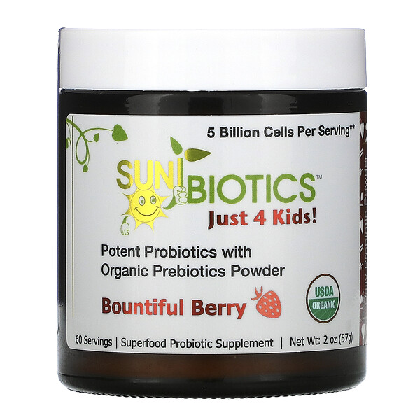 Just 4 Kids! Potent Probiotics with Organic Prebiotics Powder, Bountiful Berry, 5 Billion, 2 oz (57 g)