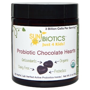 Sunbiotics, Just for Kids!, пробиотические шоколадные сердечки для детей, 30 сердечек, 2 унции (56 г)