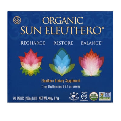 Sun Chlorella Organic Sun Eleuthero, 200 mg, 240 Tablets