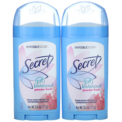 Secret pH Balanced Deodorant, Invisible Solid, Powder Fresh, Twin Pack, 2.6 oz (73 g) Each