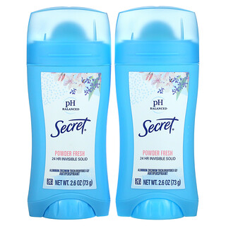 Secret, pH Balanced Antiperspirant/Deodorant, Invisible Solid, Powder Fresh, Twin Pack, 2.6 oz (73 g) Each
