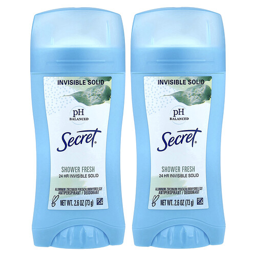 Secret, pH Balanced Invisible Solid, pH-neutrales unsichtbares festes Antitranspirant/Deodorant, duschfrisch, 2er Pack, je 73 g (2,6 oz.).