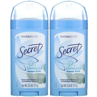 Secret, pH 平衡，止汗劑/凈味劑，無形固體，淋浴清新，雙包裝，每包 2.6 盎司（73 克）