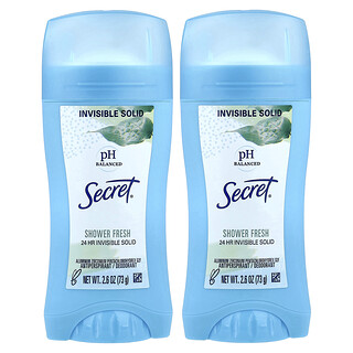 Secret, pH-balanceret usynlig fast væske, antiperspirant/deodorant, brusebadsfrisk, 2-pakning, 73 g pr. stk.