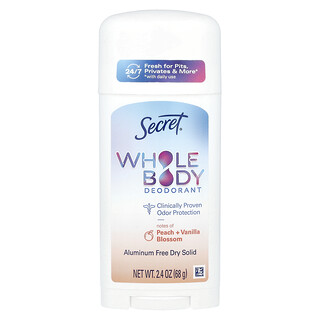 Secret, Deodorant pentru întregul corp, solid uscat fără aluminiu, piersică + floare de vanilie, 2,4 oz (68 g)